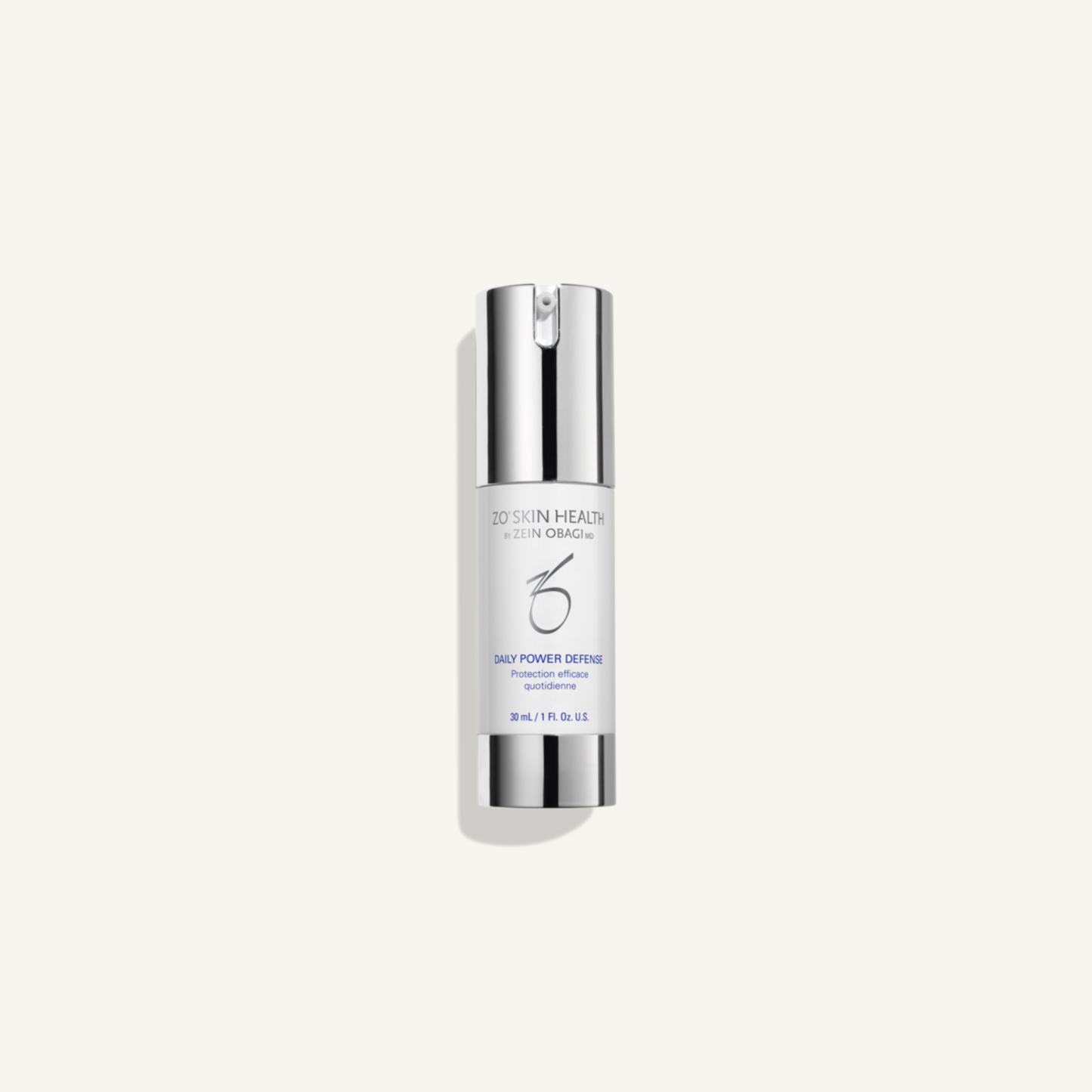 ZO Daily Power Defense 30 mL on a warm cream background