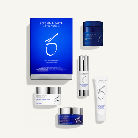 New ZO Anti-Aging Program kit with blue Growth Factor Serum and Gentle Cleanser