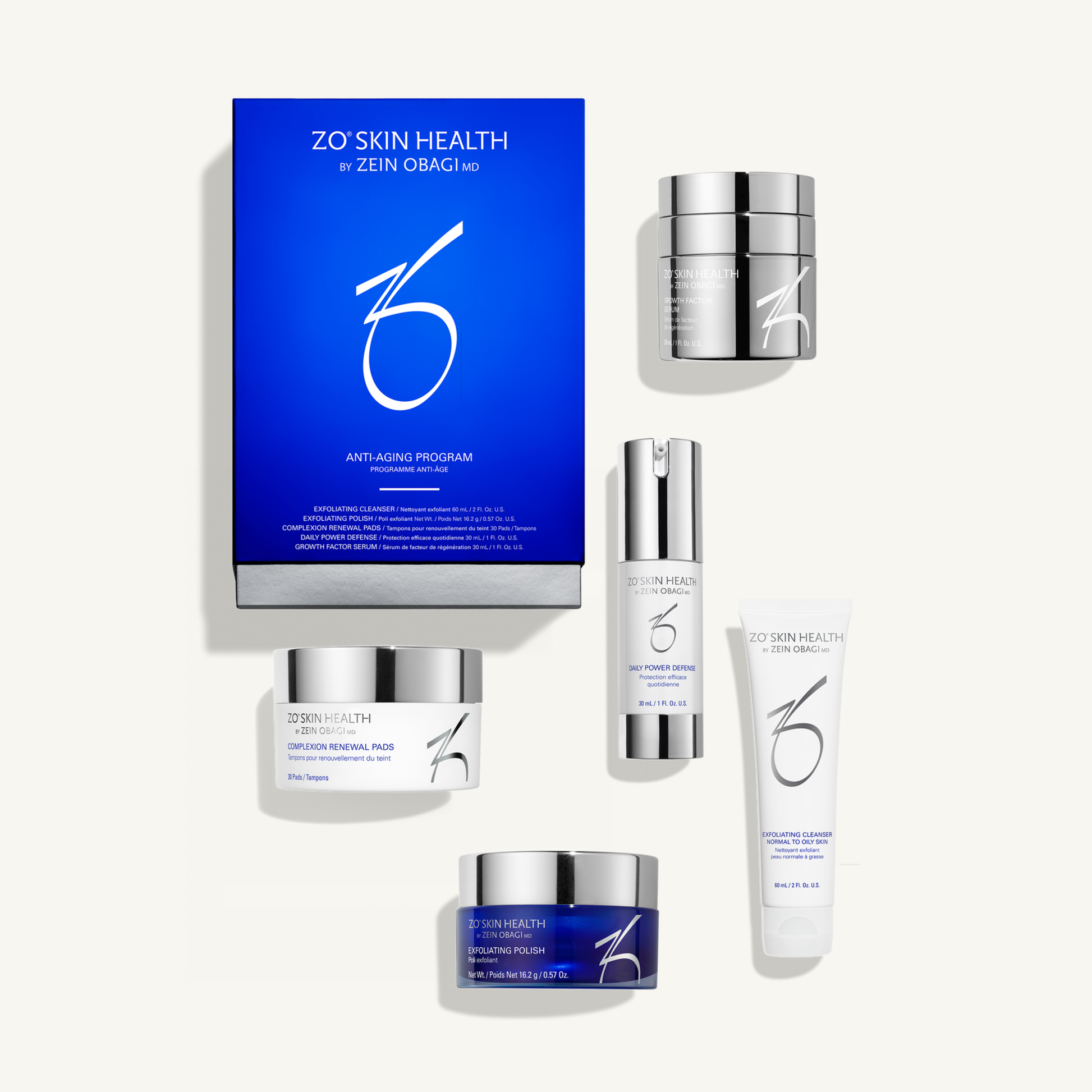 Original ZO Anti-Aging Program kit with silver Growth Factor Serum and Exfoliating Cleanser