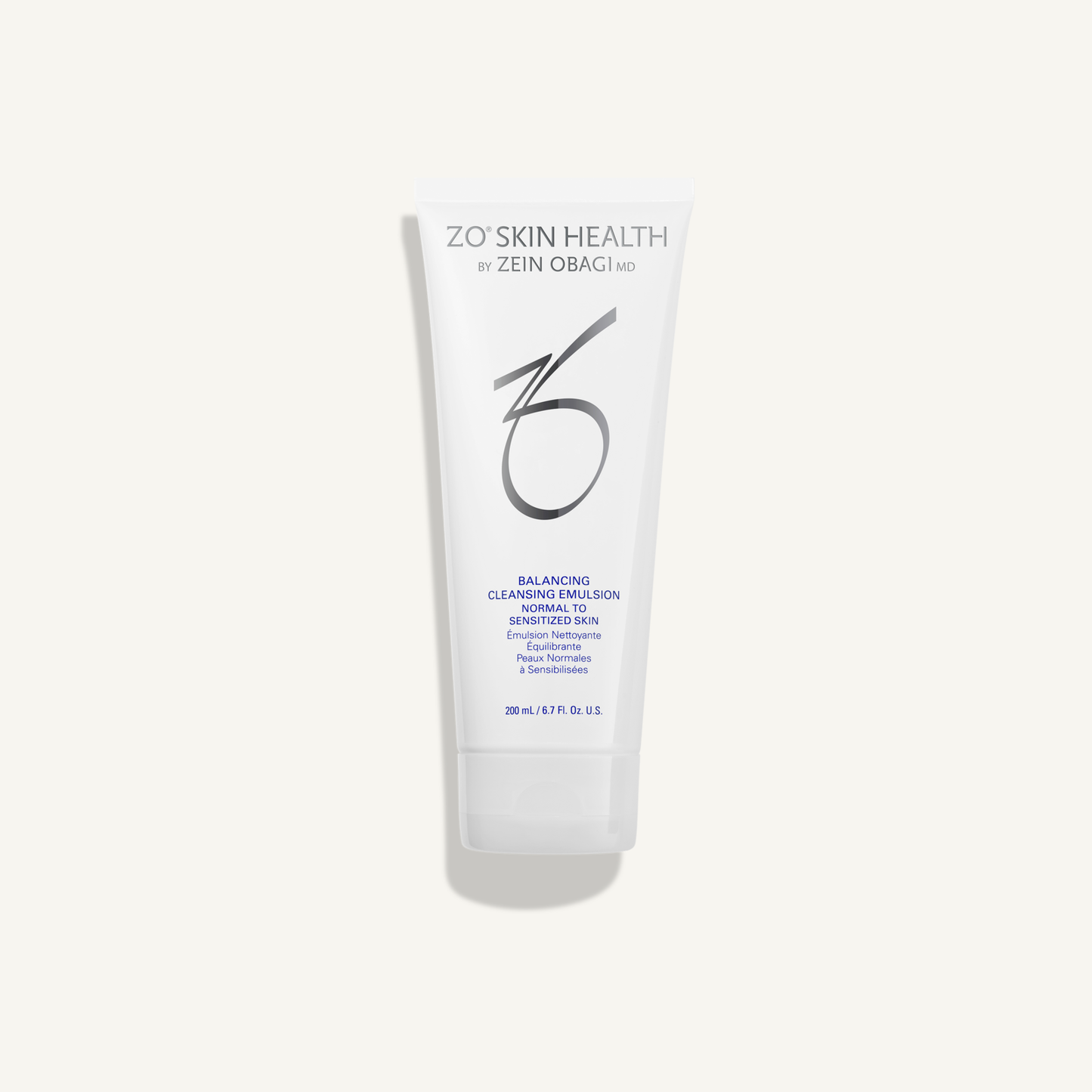 ZO Balancing Cleansing Emulsion 200 mL tube on warm cream background