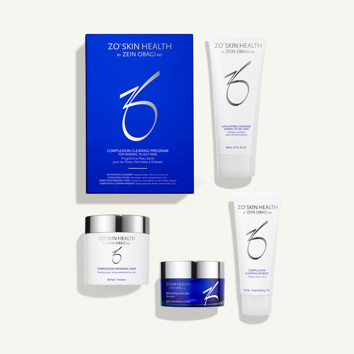 ZO Complexion Clearing Program with Exfoliating Cleanser, Exfoliating Polish, Complexion Renewal Pads and Complexion Clearing Masque