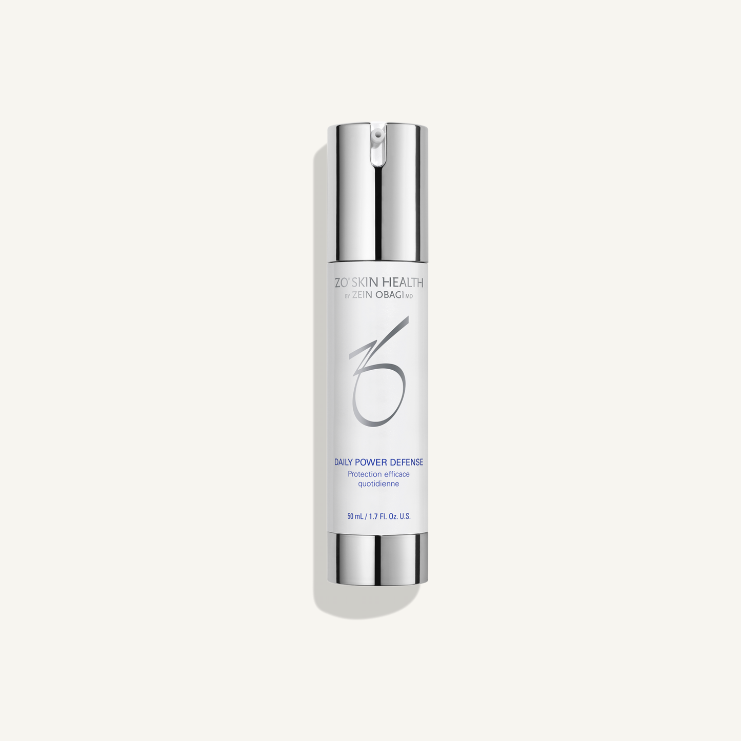 ZO Daily Power Defense, 50 mL on a warm cream background