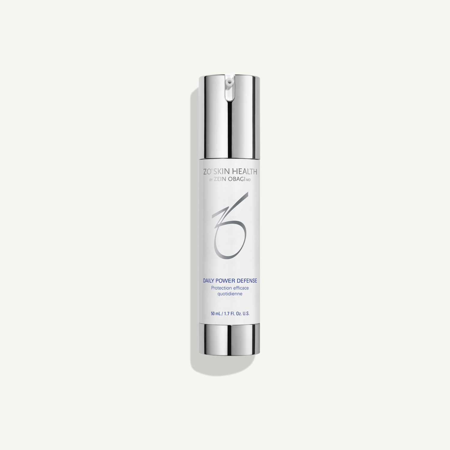 ZO Daily Power Defense, 50 mL on a warm cream background