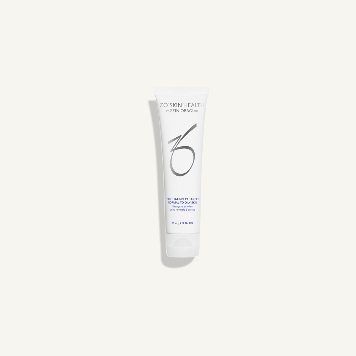 ZO Exfoliating Cleanser 60 mL travel-size tube on warm cream background