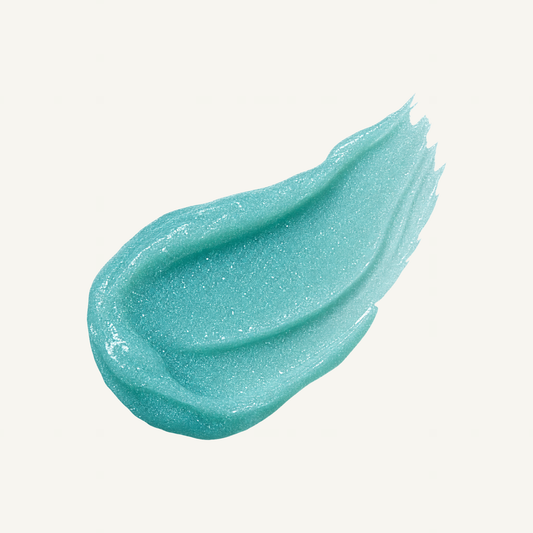 Aqua blue ZO Exfoliating Polish texture swatch on cream background