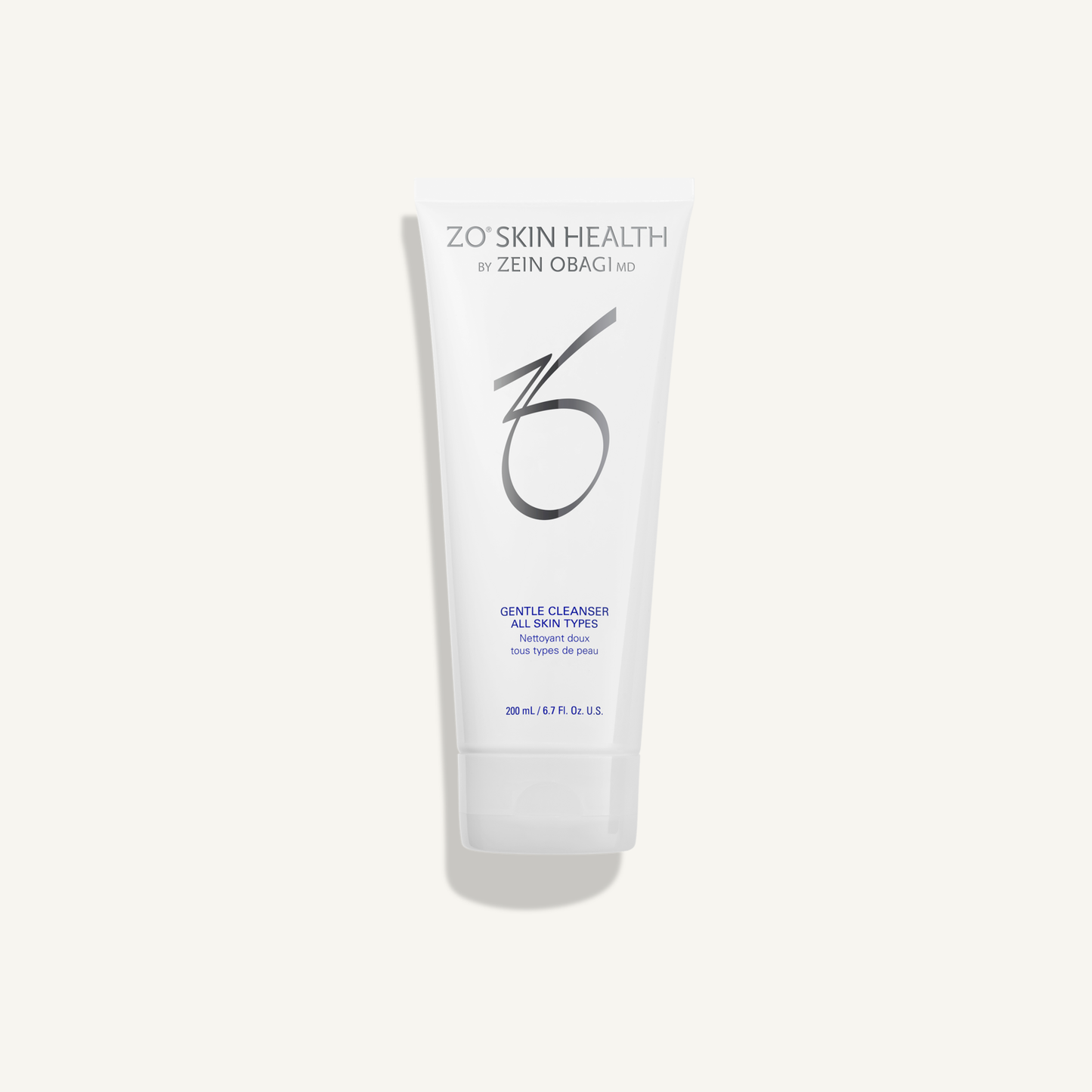 ZO Gentle Cleanser 200 mL full-size tube on warm cream background
