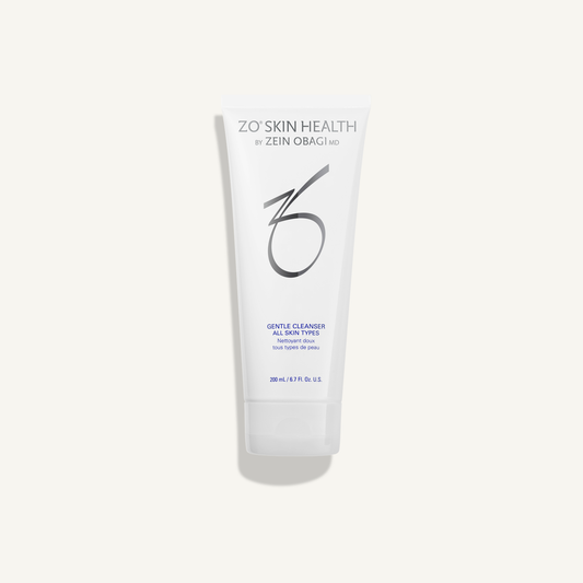 ZO Gentle Cleanser 200 mL full-size tube on warm cream background
