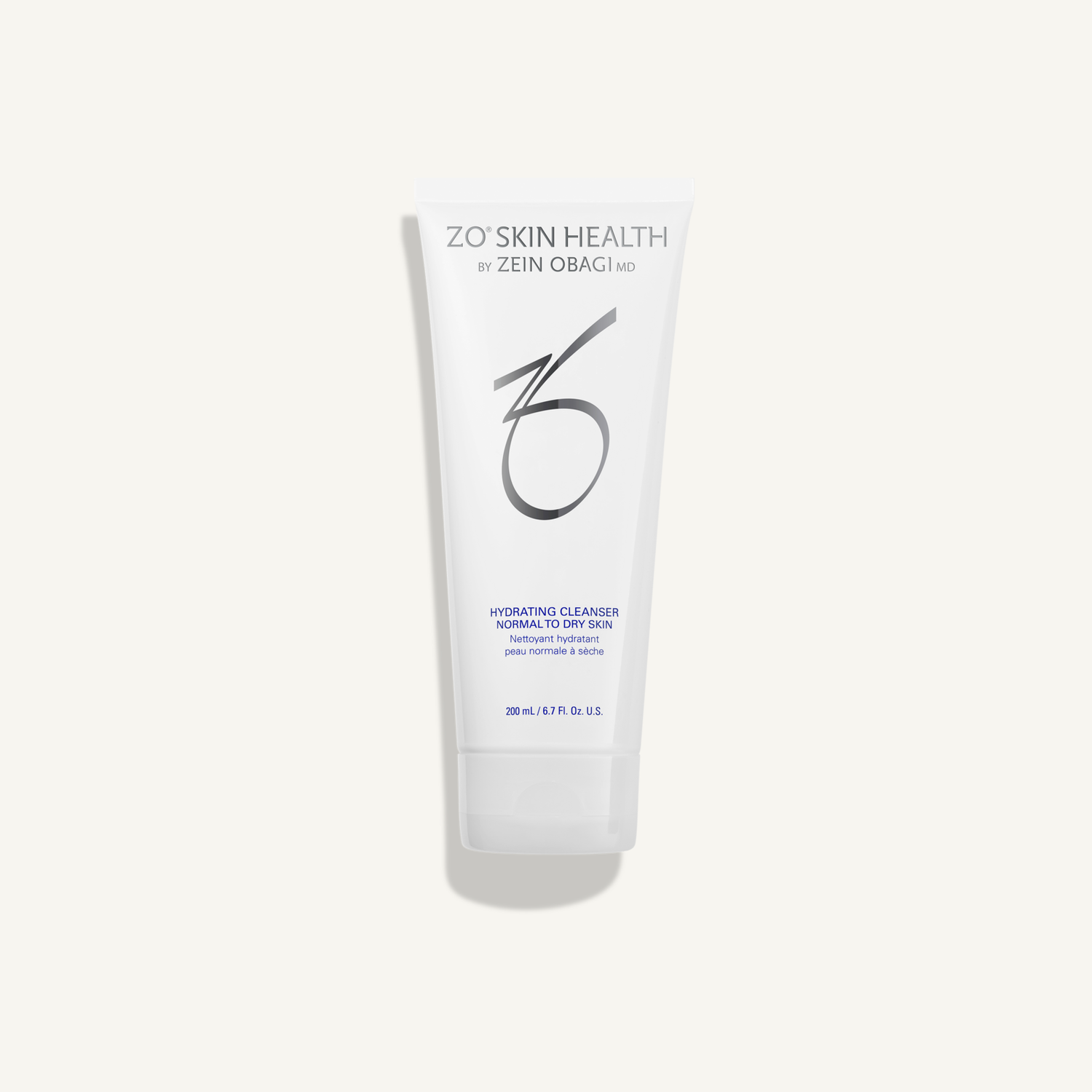 ZO Hydrating Cleanser 200 mL full-size tube on warm cream background