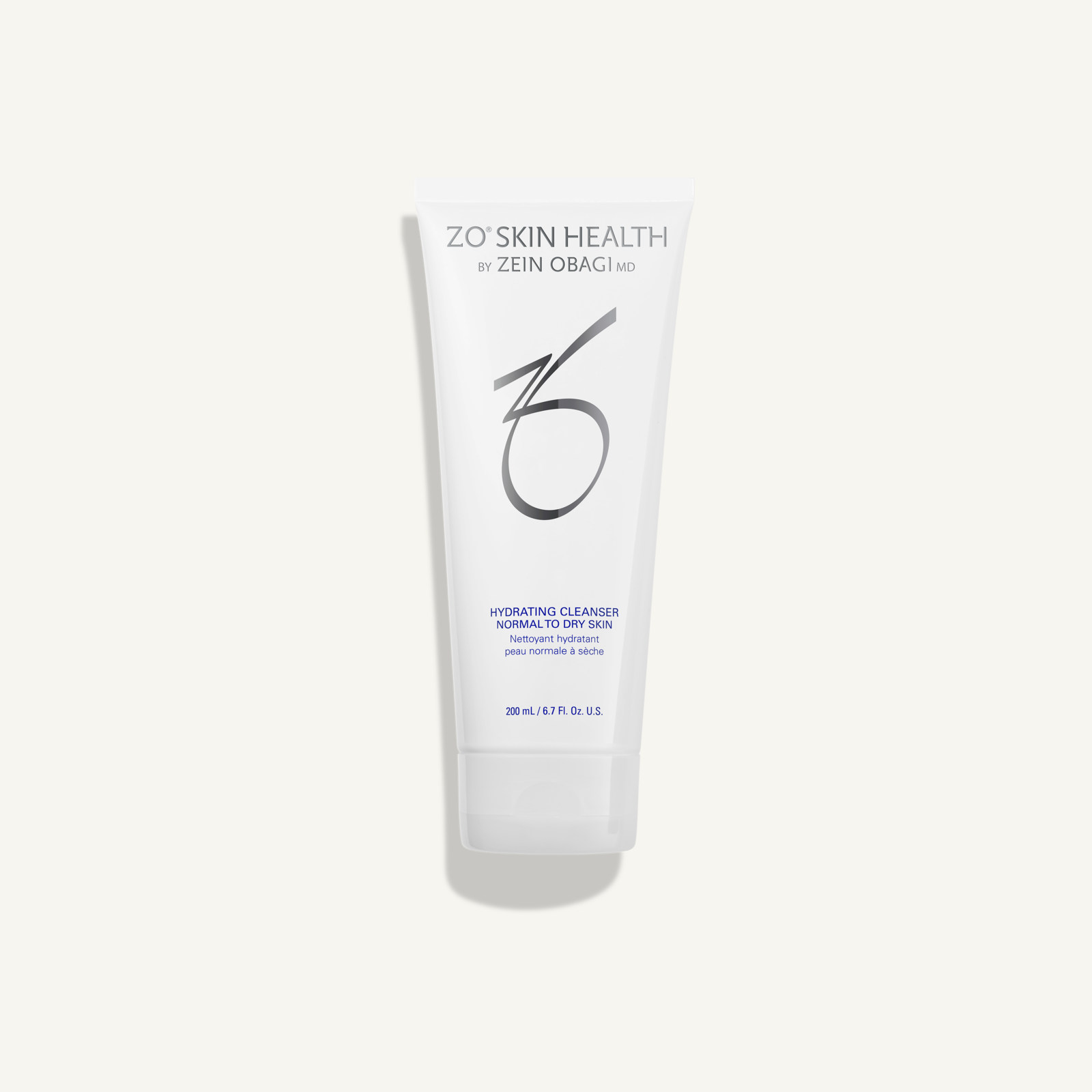 ZO Hydrating Cleanser 200 mL full-size tube on warm cream background
