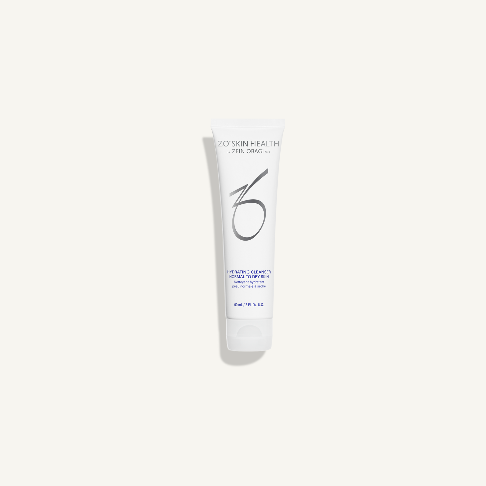 ZO Hydrating Cleanser 60 mL travel-size tube on warm cream background