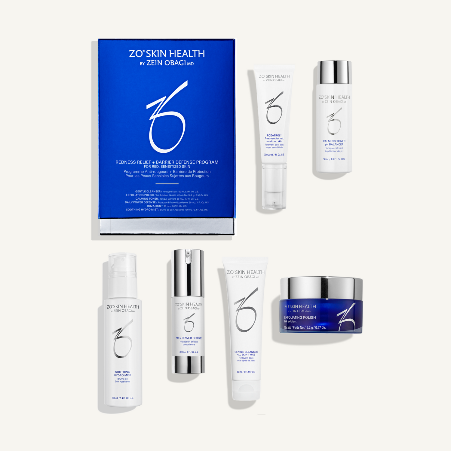 ZO Redness Relief and Barrier Defense Program with six products for redness-prone and sensitized skin