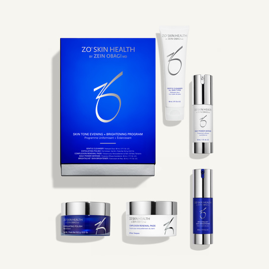 ZO Skin Brightening Program kit with Gentle Cleanser, Exfoliating Polish, Complexion Renewal Pads, Daily Power Defense and Brightalive Skin Brightener