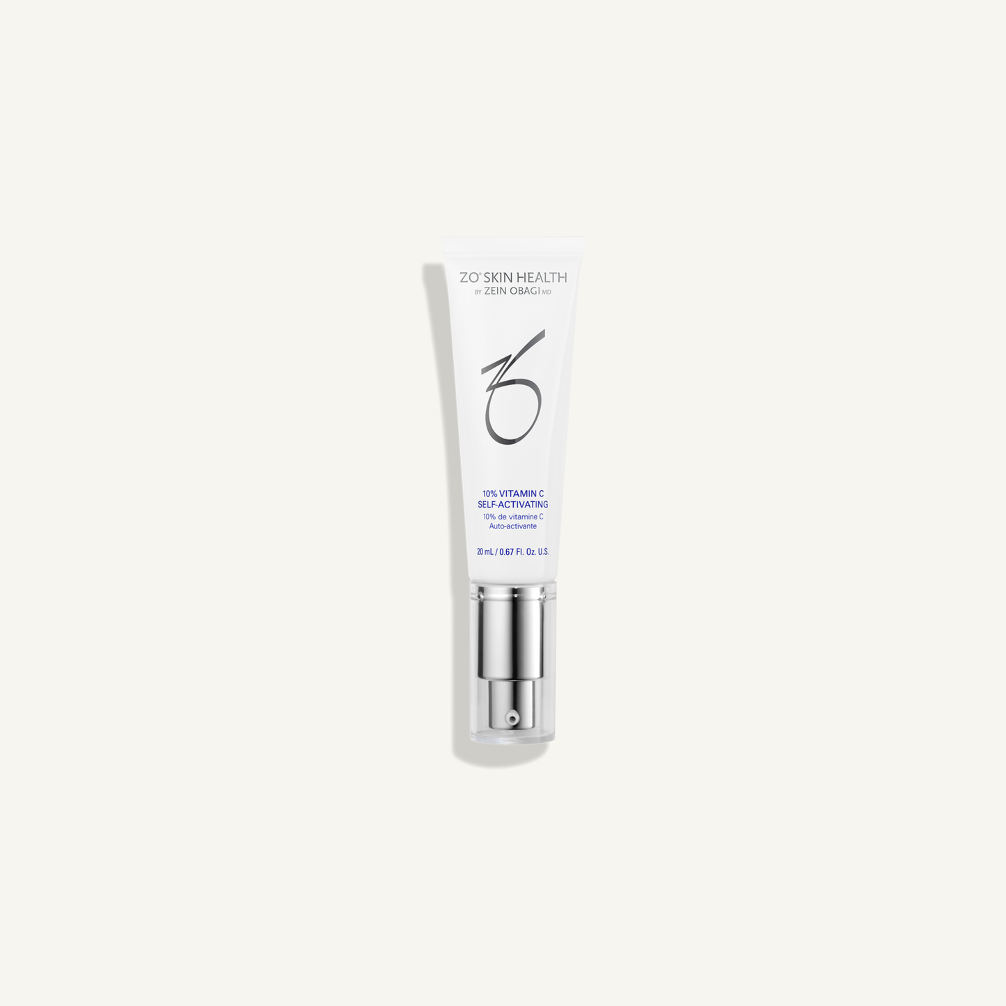 ZO 10% Vitamin C Self-Activating 20 mL on a warm cream background
