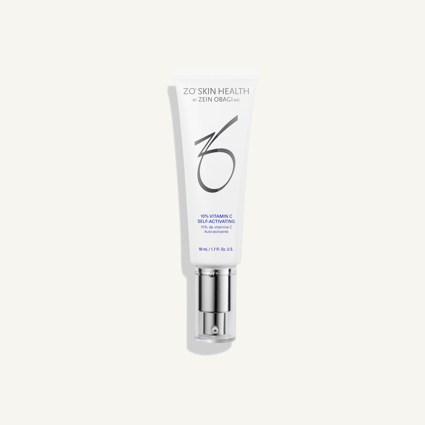 ZO 10% Vitamin C Self-Activating, 50 mL on a warm cream background