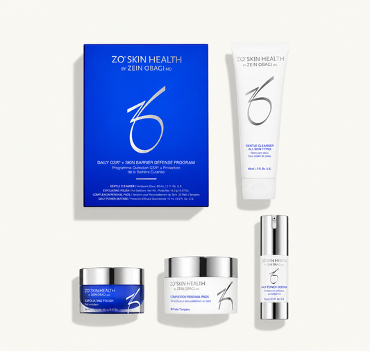 ZO Daily GSR + Skin Barrier Defense Program kit with Gentle Cleanser, Exfoliating Polish, Complexion Renewal Pads and Daily Power Defense