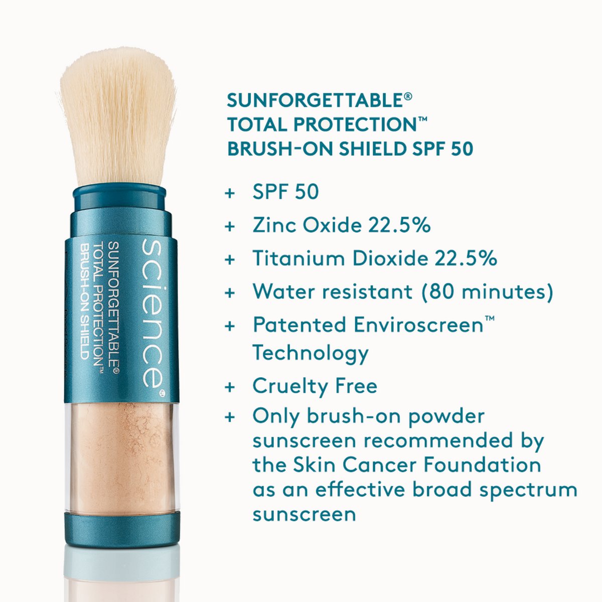 Colorescience Brush-On Shield SPF 50 mineral sunscreen benefits and active ingredients