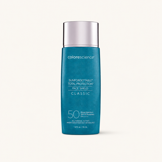 Colorescience Sunforgettable Total Protection Face Shield Classic SPF 50 on a warm cream background