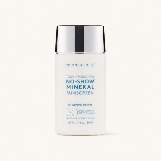 Colorescience No-Show Mineral Sunscreen SPF 50 on a warm cream background