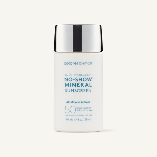 Colorescience No-Show Mineral Sunscreen SPF 50 on a warm cream background