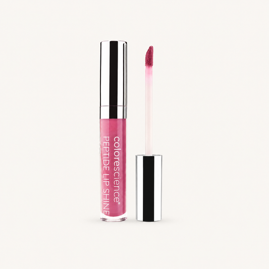 Colorescience Peptide Lip Shine in Pink with applicator on a warm cream background