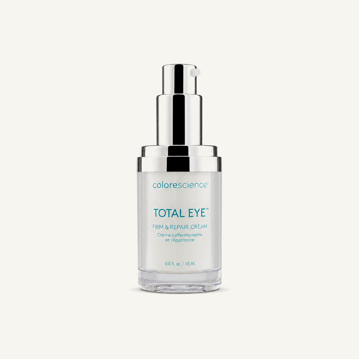 Colorescience Total Eye Firm and Repair eye cream on a warm cream background