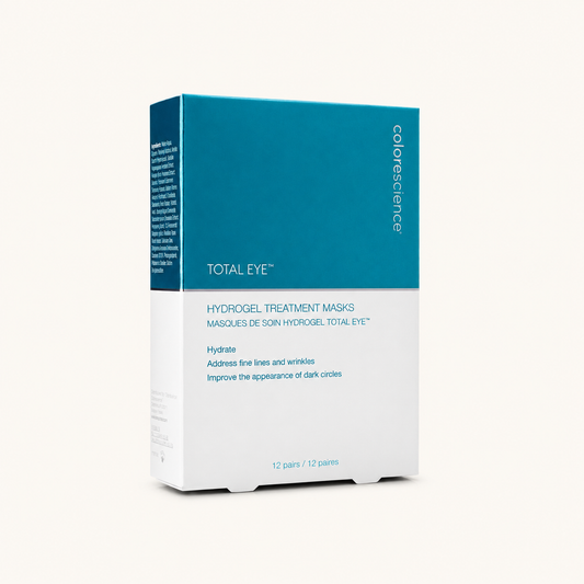 Colorescience Total Eye Hydrogel Treatment Masks on a warm cream background