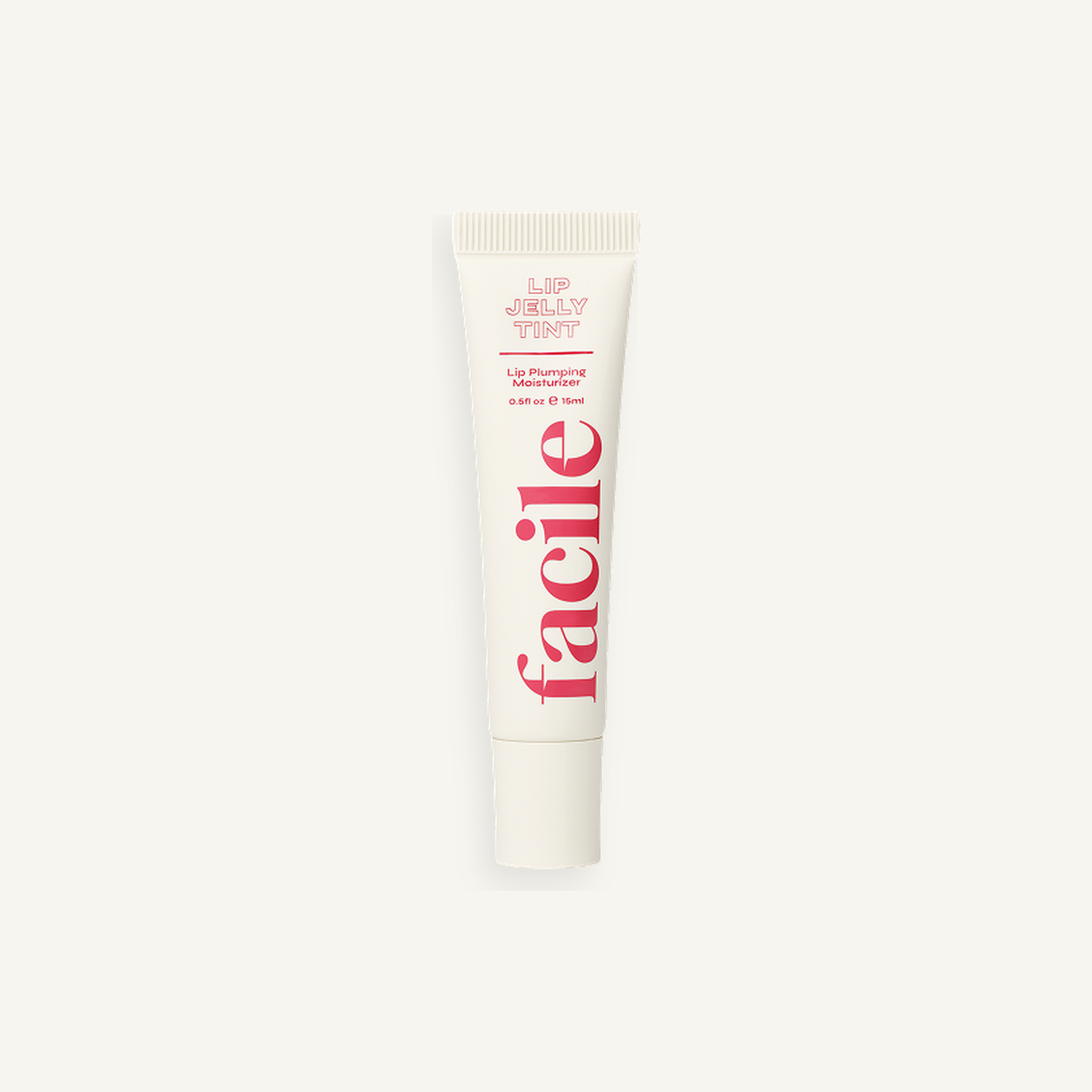 Facile Lip Jelly Rose 15 mL tube on a warm cream background