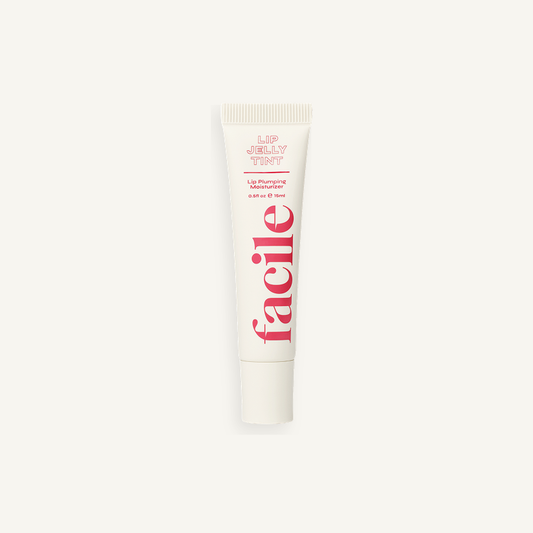 Facile Lip Jelly Rose 15 mL tube on a warm cream background
