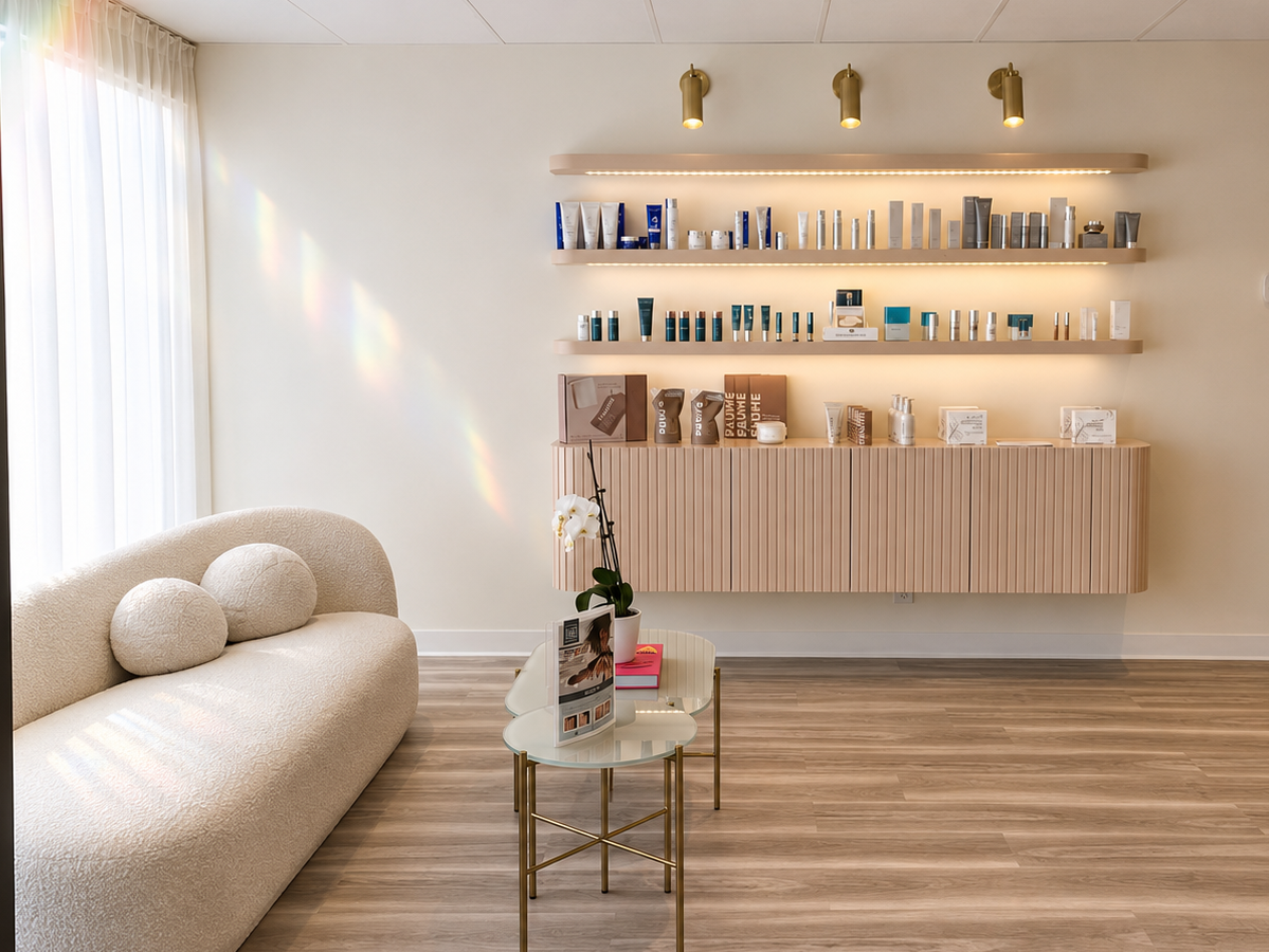 Minte Medical Aesthetics clinic and medical-grade skincare display in Winnipeg