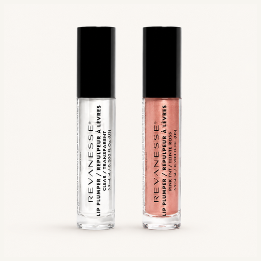 Revanesse Lip Plumper in Clear and Pink on a warm creamy background